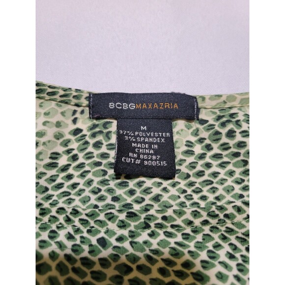 BCBGMaxazria Blouse Womens Medium Tie Waist Puff Sleeve Green Snake Print - Picture 8 of 9